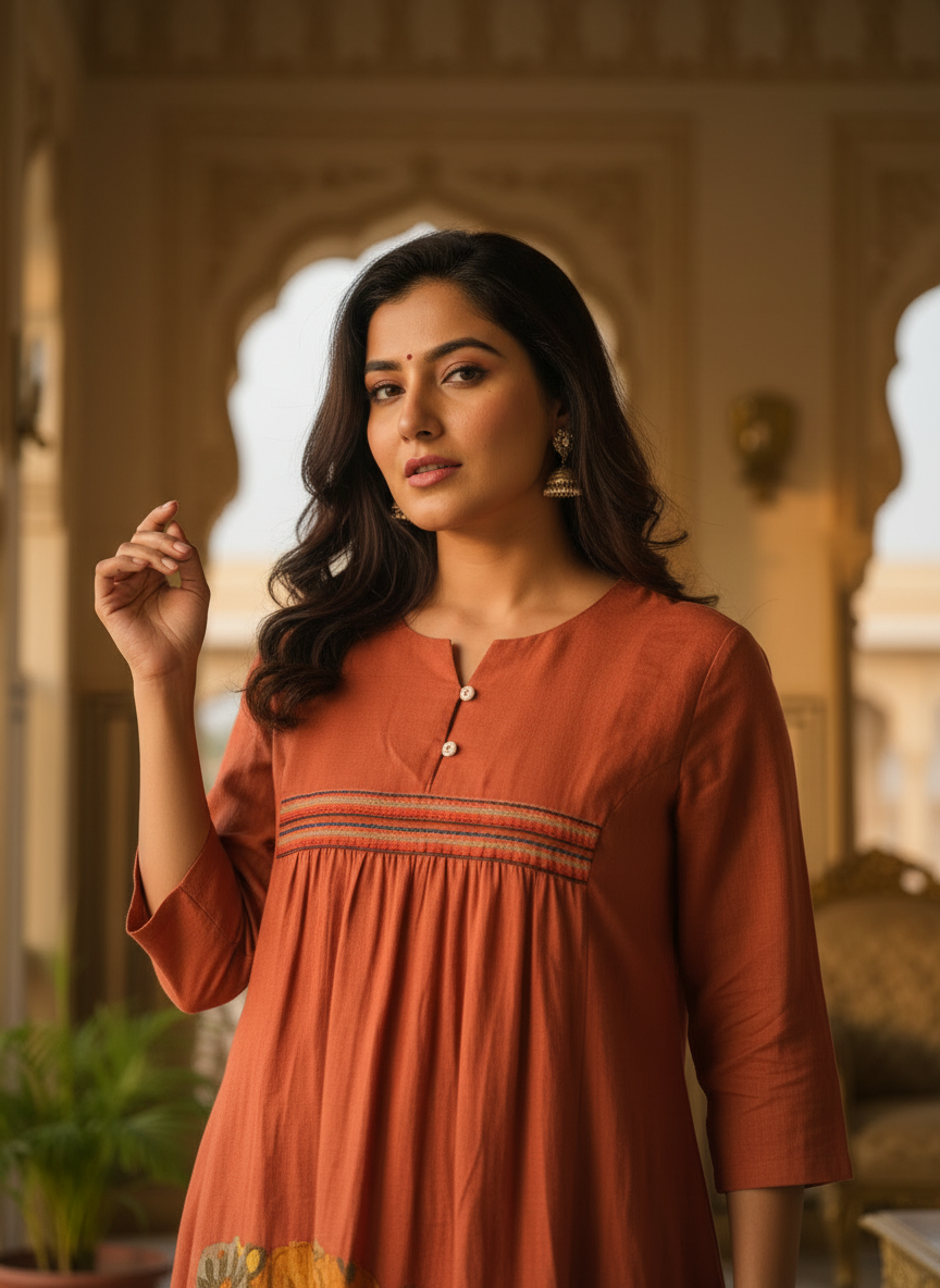 Rust Terra-Cotta Cotton Kurti
