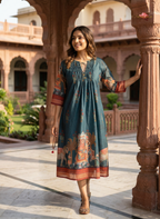 Royal Heritage Teal Cotton Dress