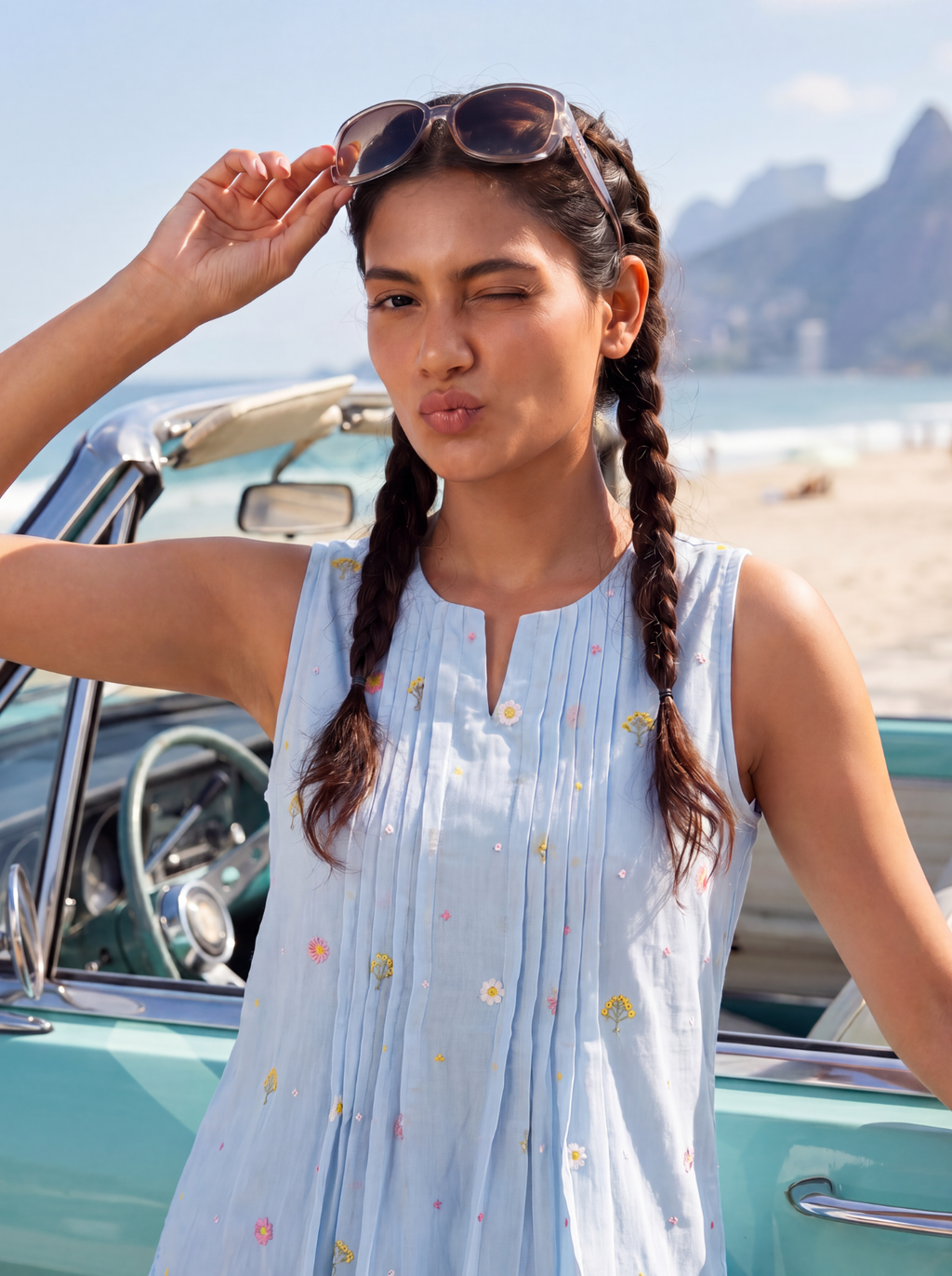 Powder Blue Embroidered Cotton Co-Ord Set