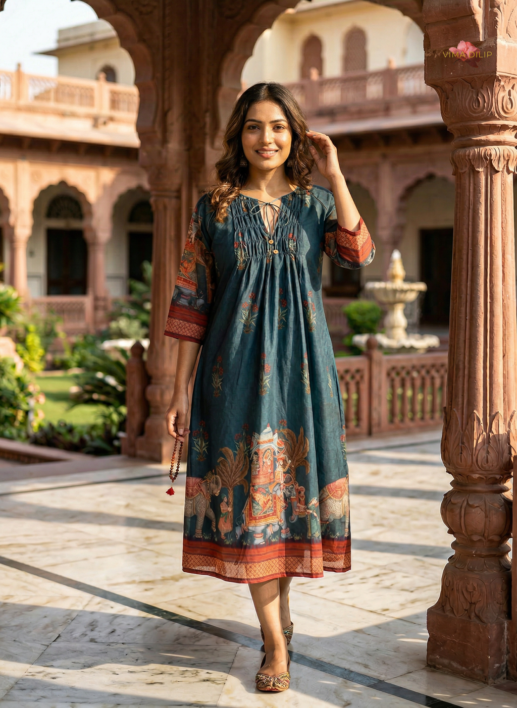 Royal Heritage Teal Cotton Dress