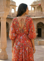 Red Floral Cotton Kota Layered Dress