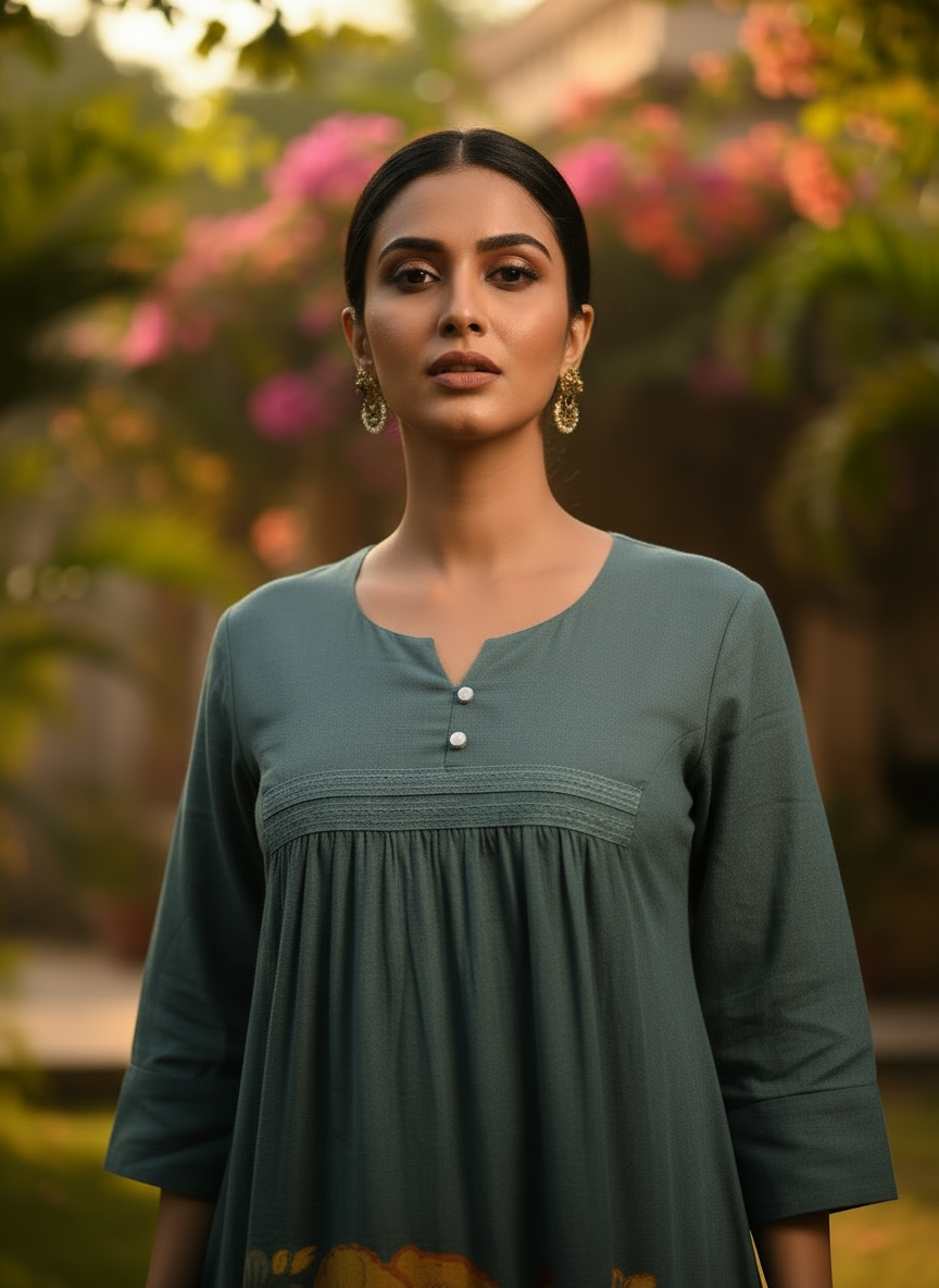 Sage Teal Cotton Kurti