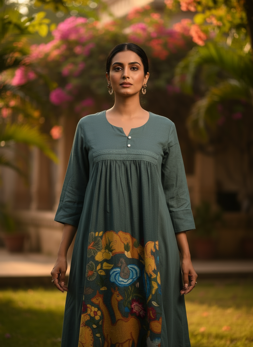 Sage Teal Cotton Kurti