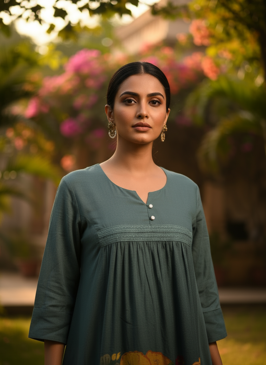 Sage Teal Cotton Kurti