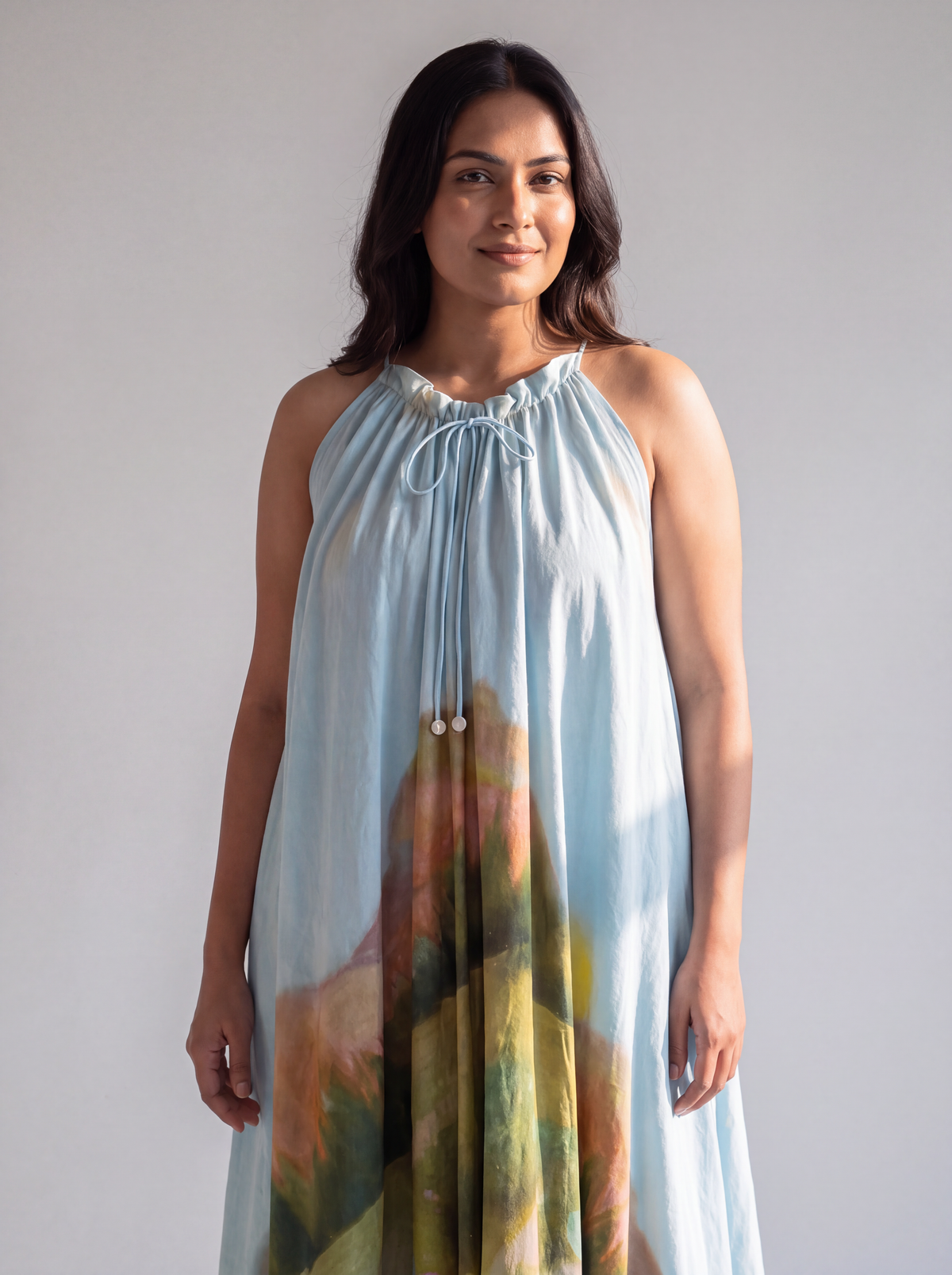 Sky Blue Abstract Printed Maxi Dress