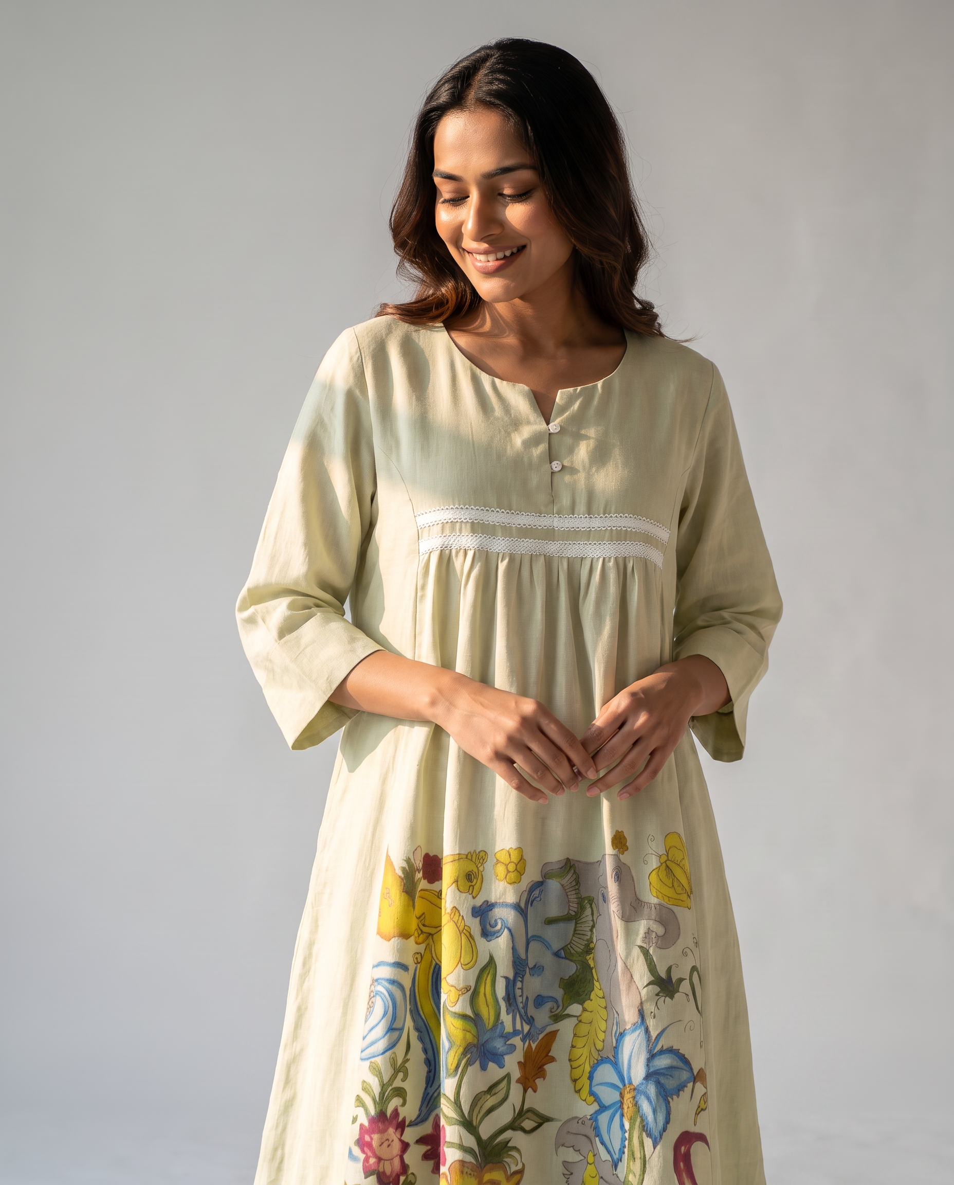 Ivory Bloom Painted Cotton Dress