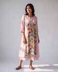 Lilac Cotton Dress with Printed center panel and lace detailing.