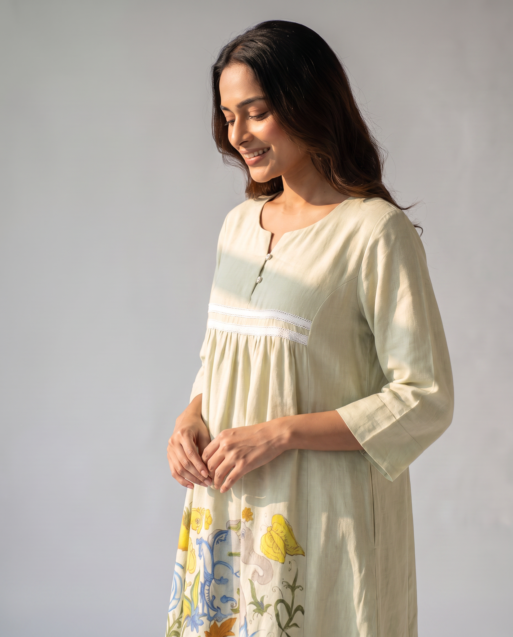 Ivory Bloom Painted Cotton Dress