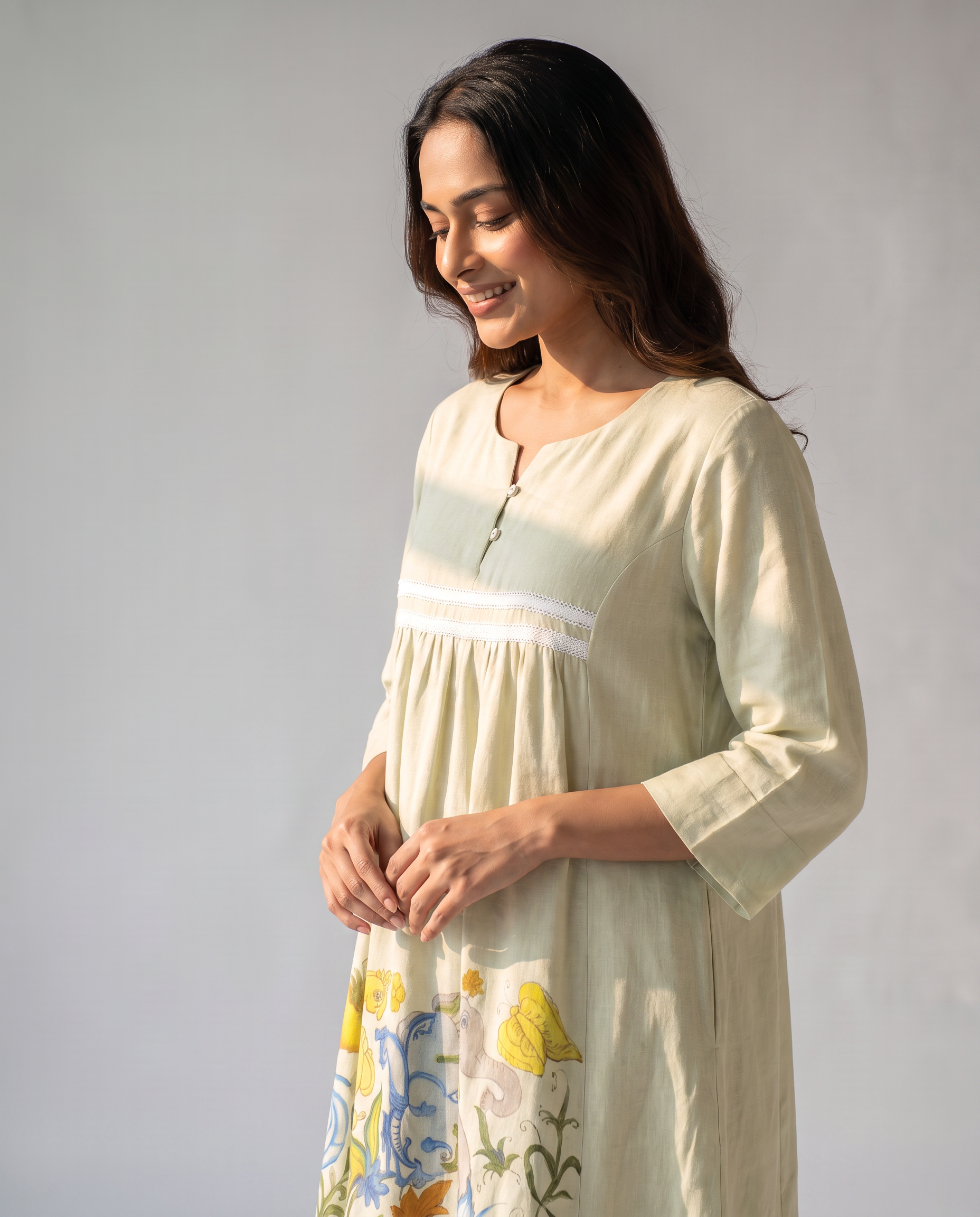 Ivory Bloom Painted Cotton Dress