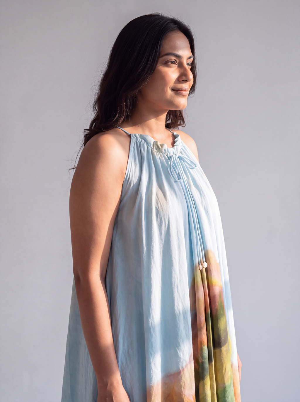 Sky Blue Abstract Printed Maxi Dress