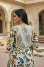 Kalamkari Print Dress With Silver Patti Appliqué.