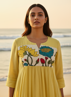 Cotton Dress with Hand-Painted Kalamkari Yoke