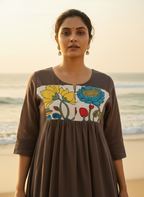 Cotton Dress with Hand-Painted Kalamkari Yoke