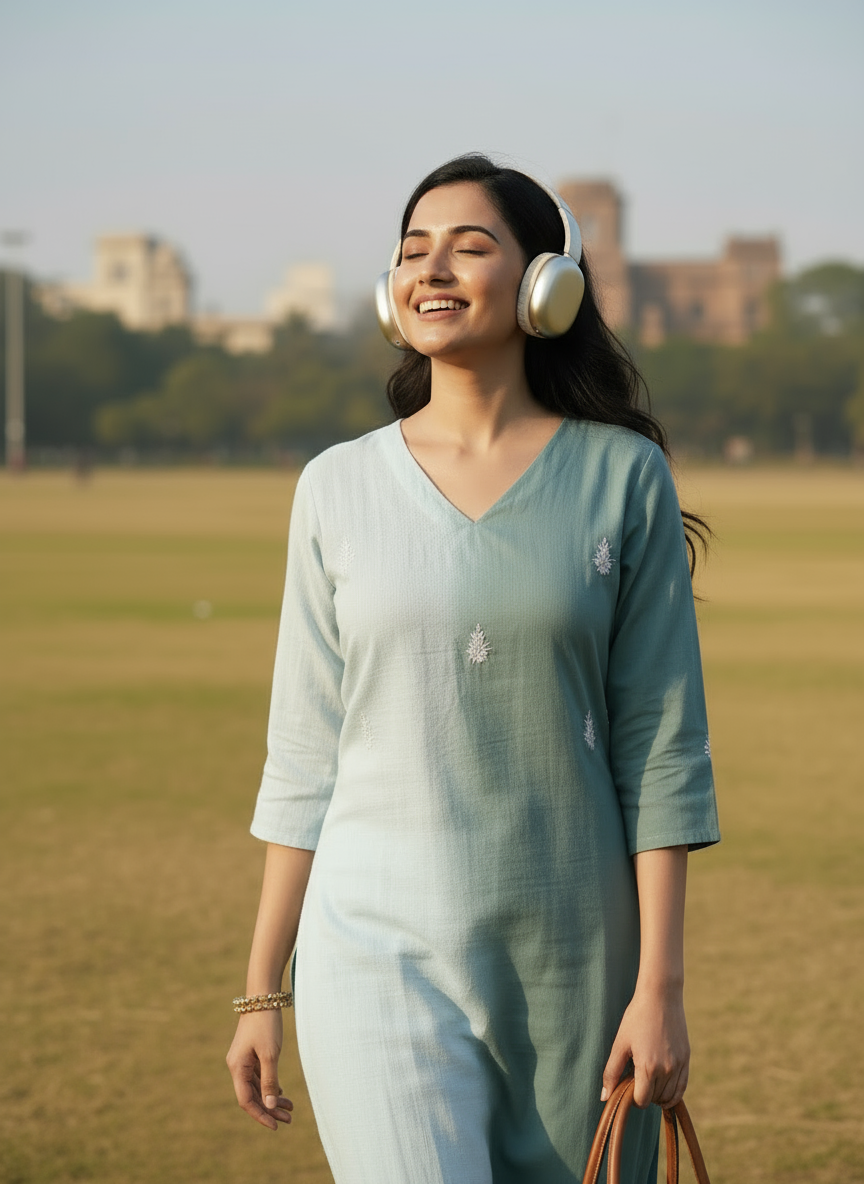 Two-Tone V-Neck Kurti With Pants