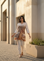 Ivory & Ochre Abstract Print Tunic With Pants