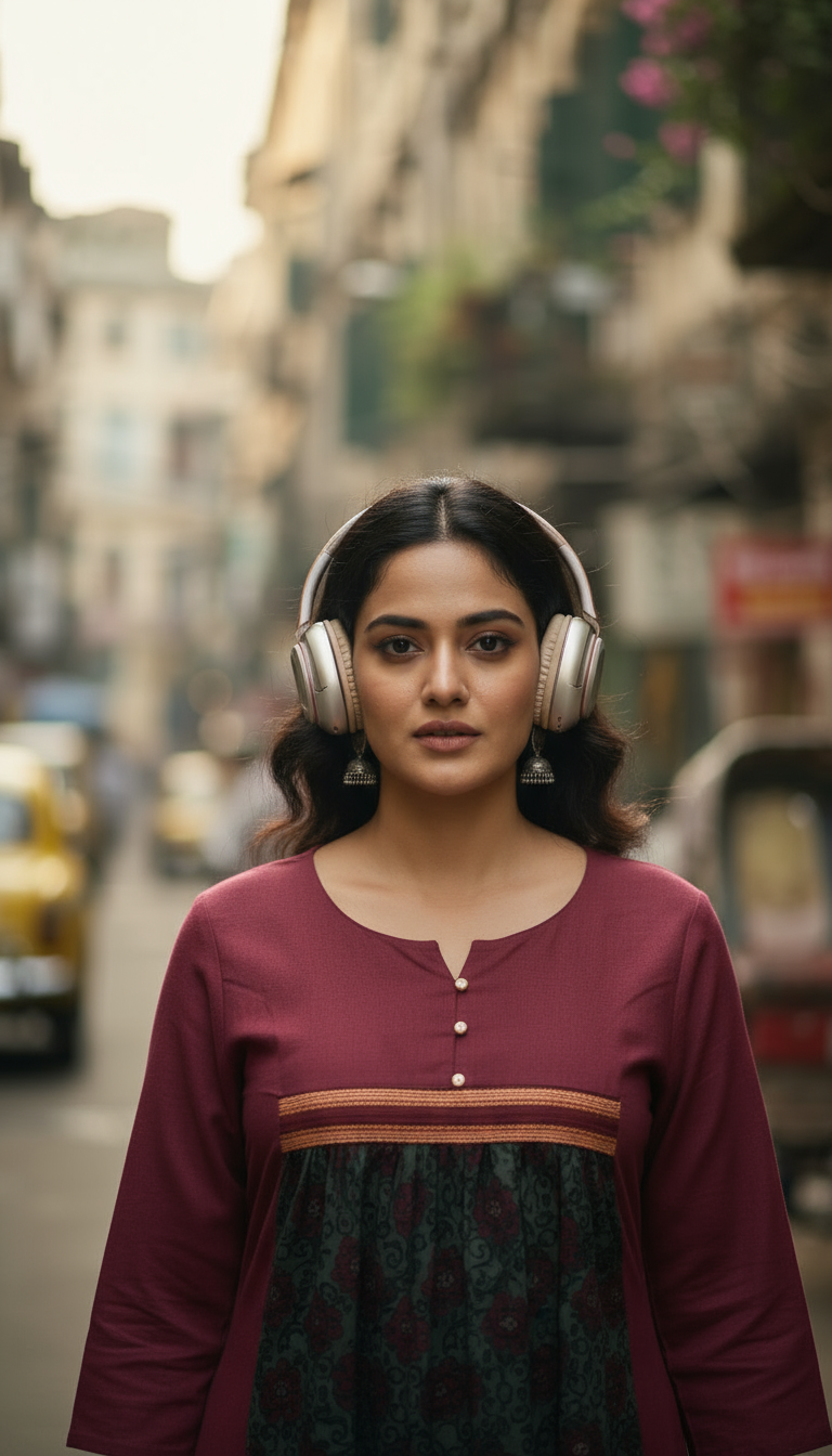 Maroon & Green Printed Panel Kurti