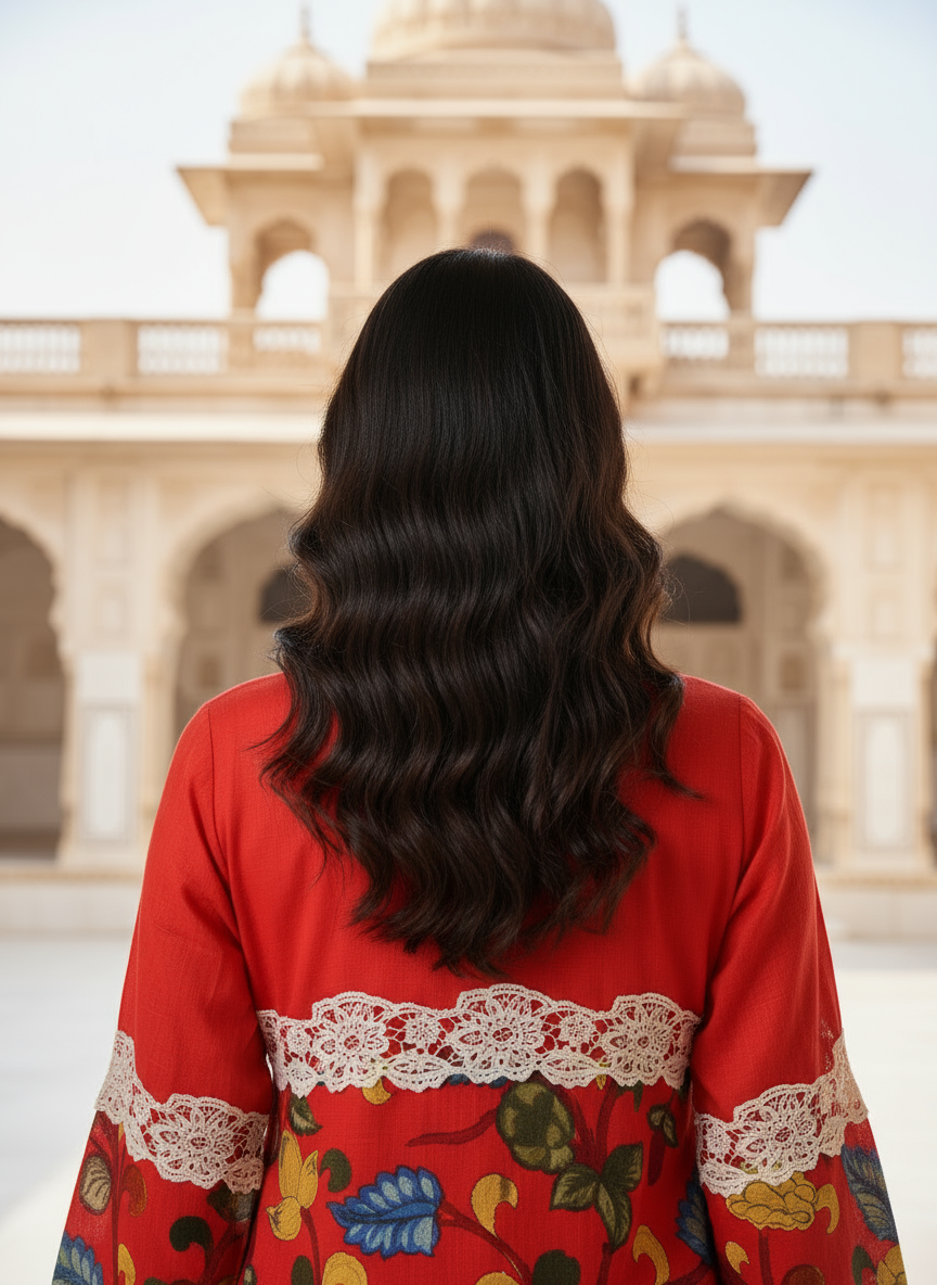 Red Artful A-line Kurti