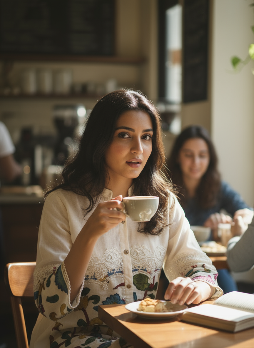 Hand-Painted Short Kurti with Pants