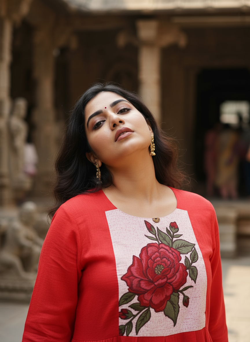 Floral A-Line Kurti With A Rose Motif