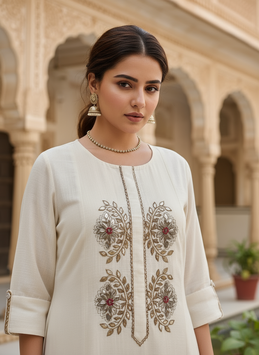 Ivory A-line Kurta