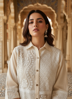 Off-White Cotton Co-ord set with thread and sequence work.