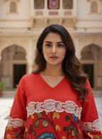 Red Artful A-line Kurti