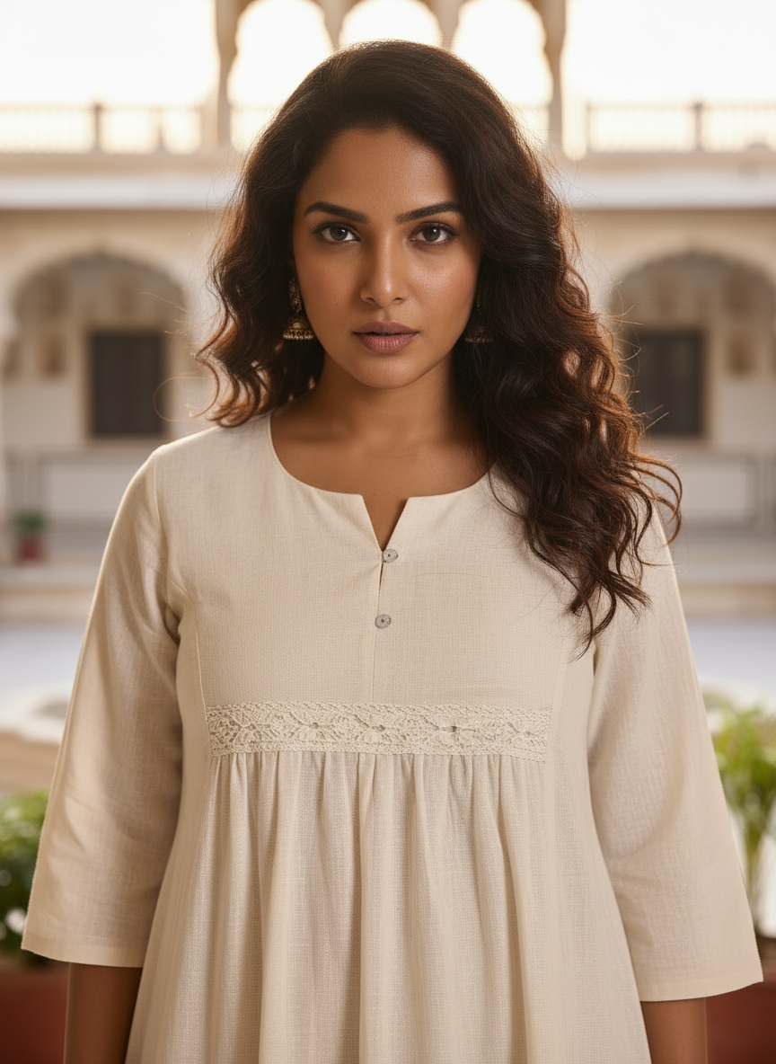 Off White Heritage Camel Kurti