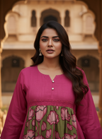 Magenta Dress With Olive Green Kalamkari