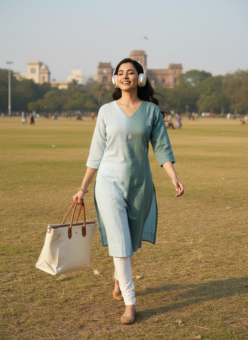 Two-Tone V-Neck Kurti With Pants