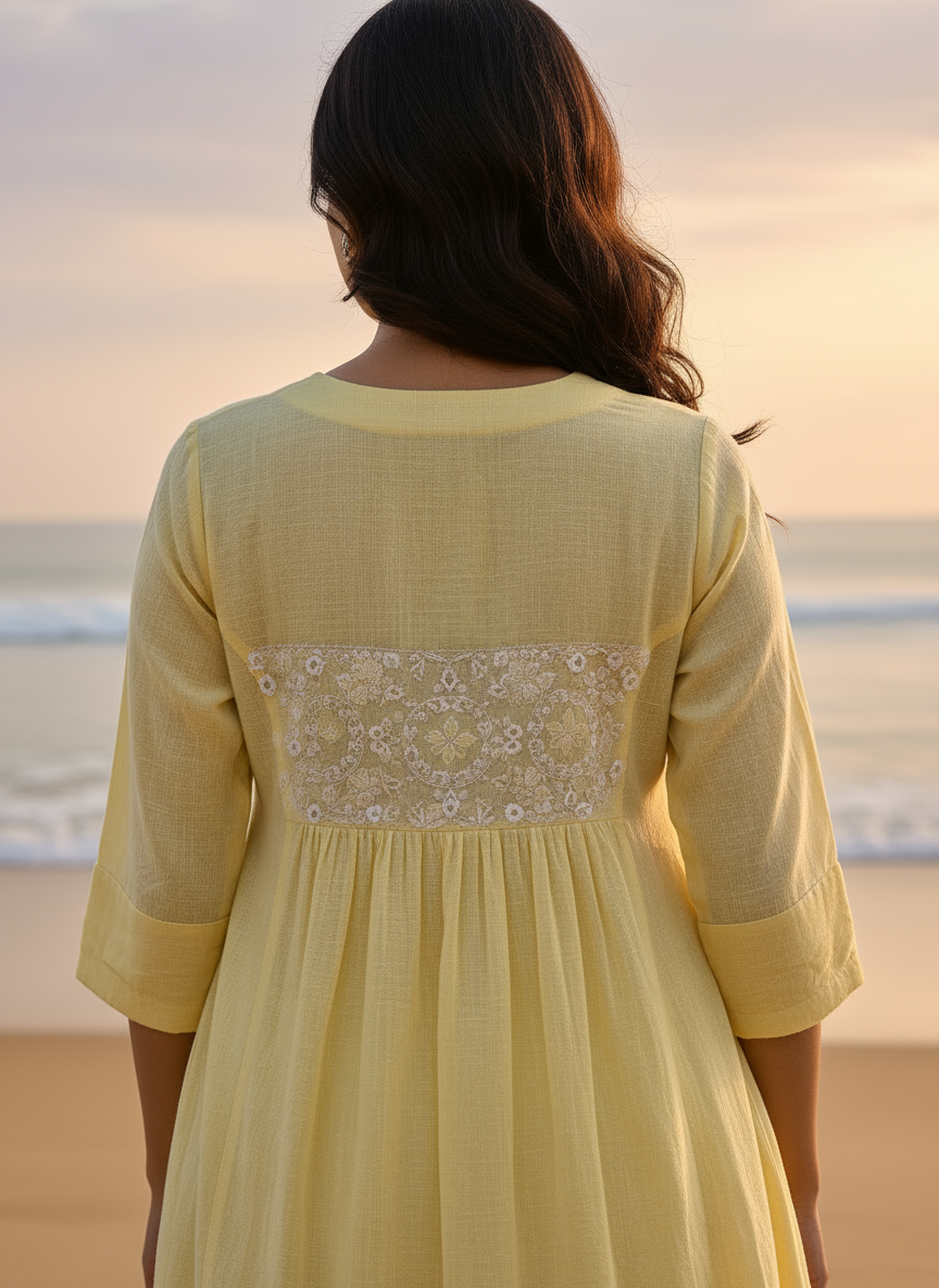 Cotton Dress with Hand-Painted Kalamkari Yoke