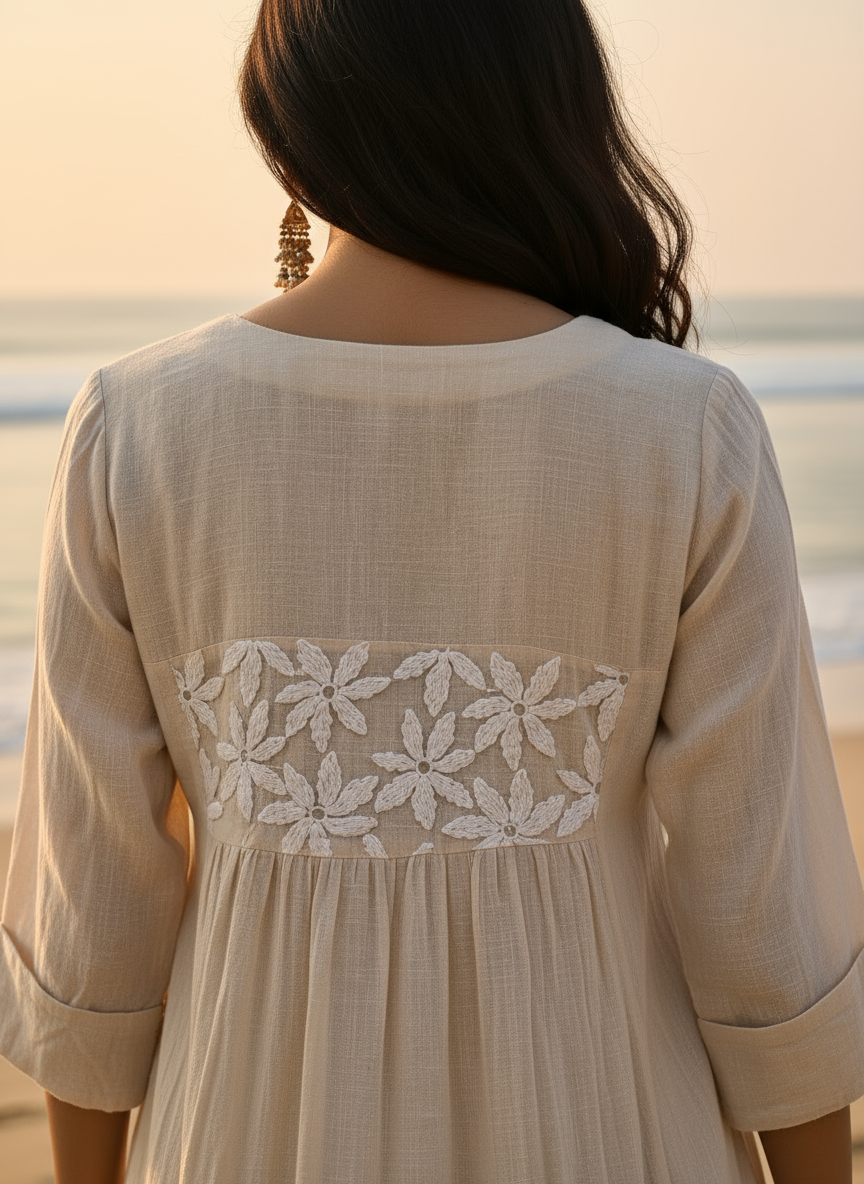 Cotton Dress with Hand-Painted Kalamkari Yoke