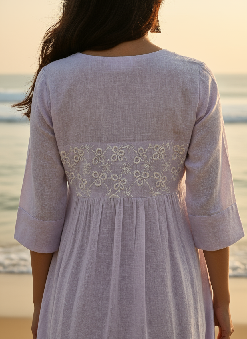 Cotton Dress with Hand-Painted Kalamkari Yoke