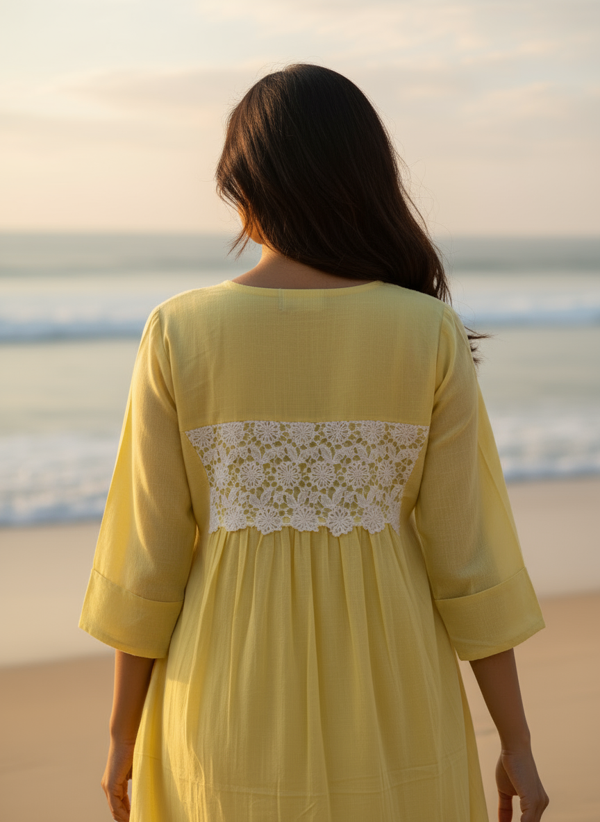 Cotton Dress with Hand-Painted Kalamkari Yoke