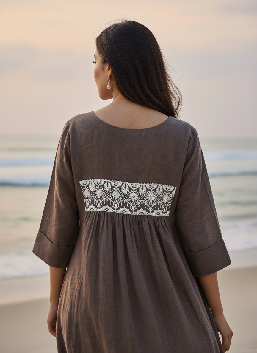 Cotton Dress with Hand-Painted Kalamkari Yoke