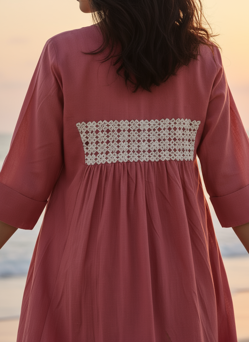 Cotton Dress with Hand-Painted Kalamkari Yoke