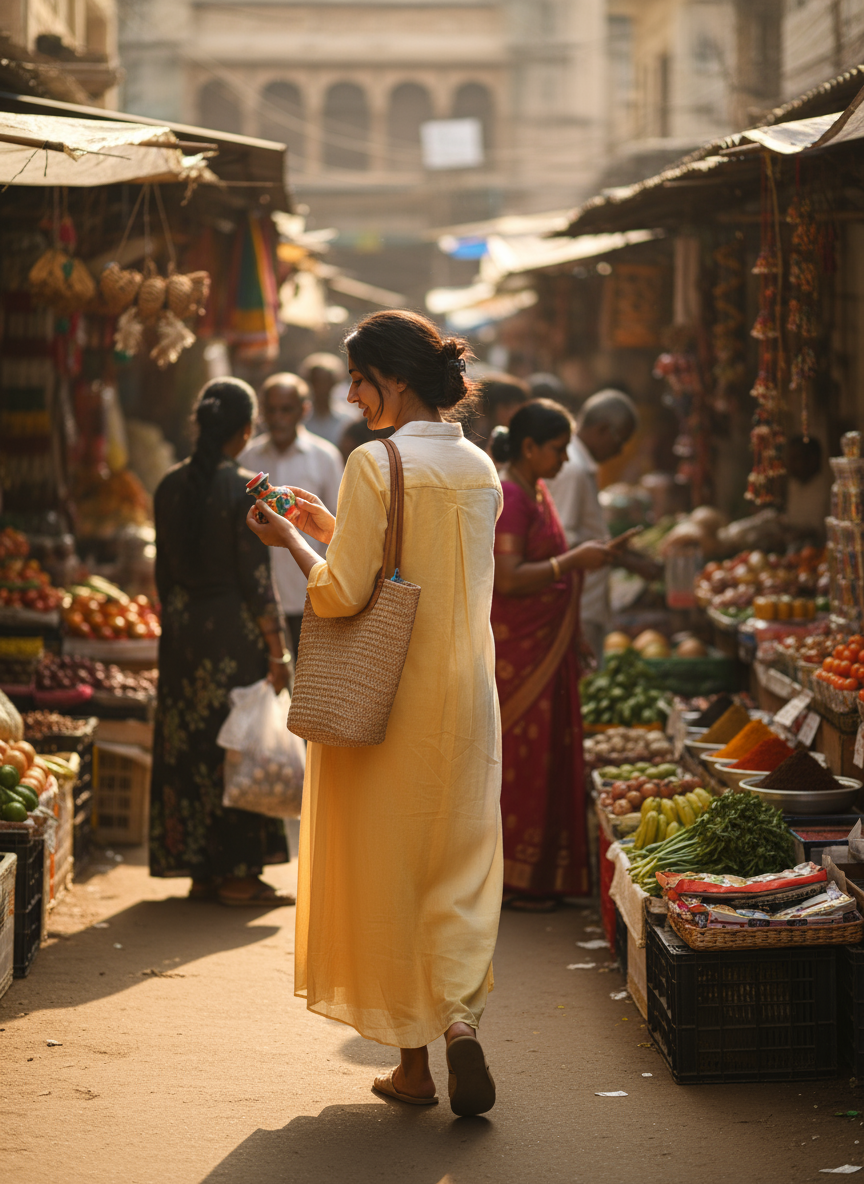 Mustard Cotton Dress with White Embroidered Overlay