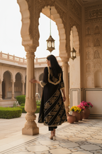 Black Cotton Dress With Silver Patti Appliqué.