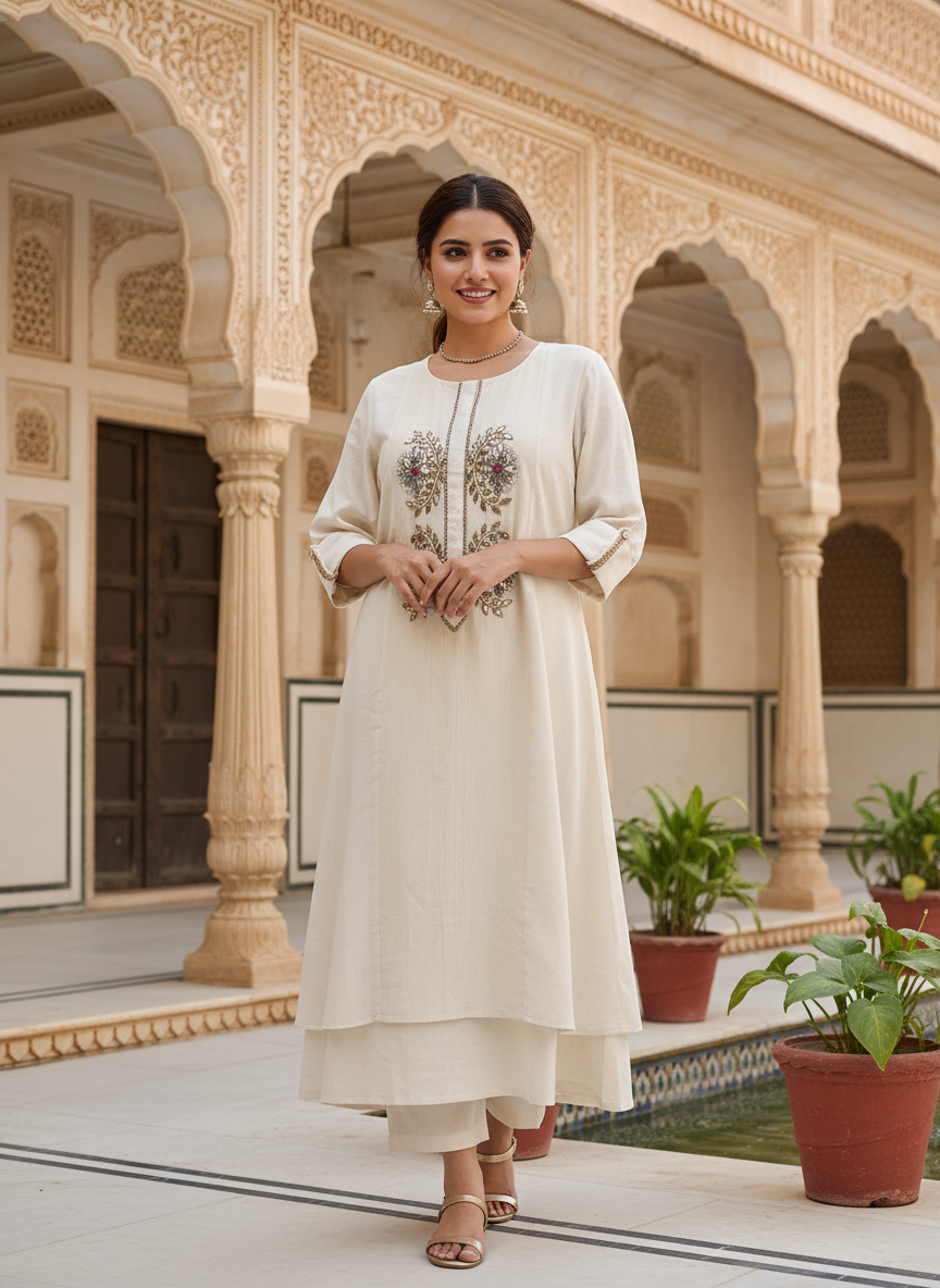 Ivory A-line Kurta