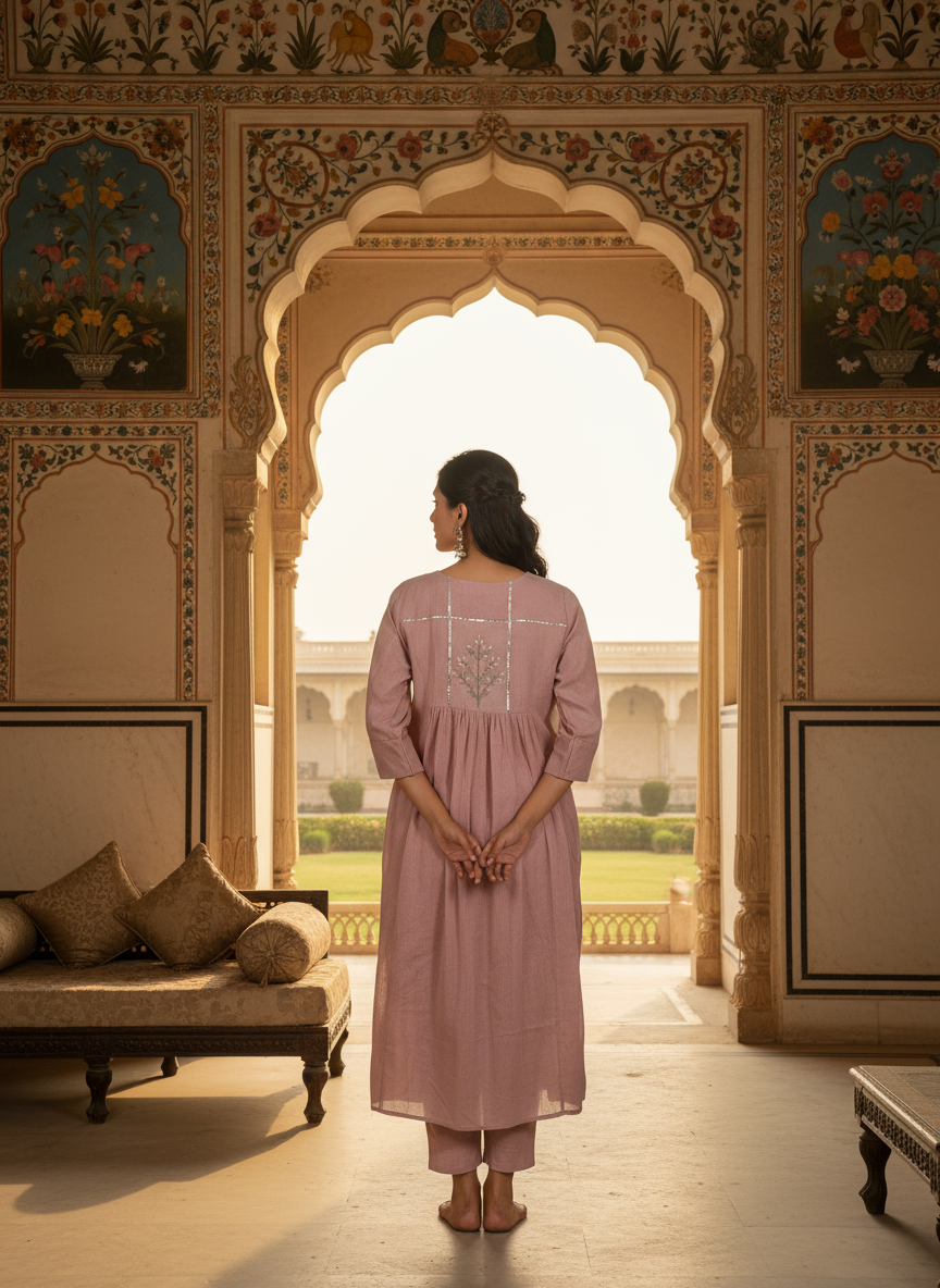 Lilac Organza Dress With Yoke Embroidery