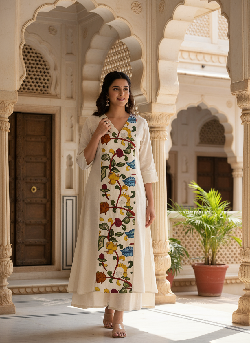 Ivory Kanchipuram Kalamkari Kurta