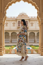 Kalamkari Print Dress With Silver Patti Appliqué.