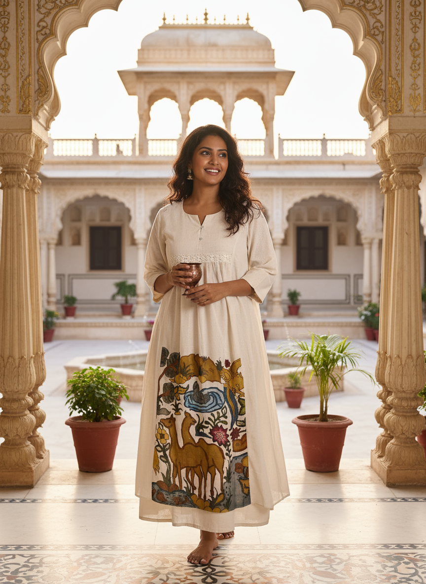 Off White Heritage Camel Kurti
