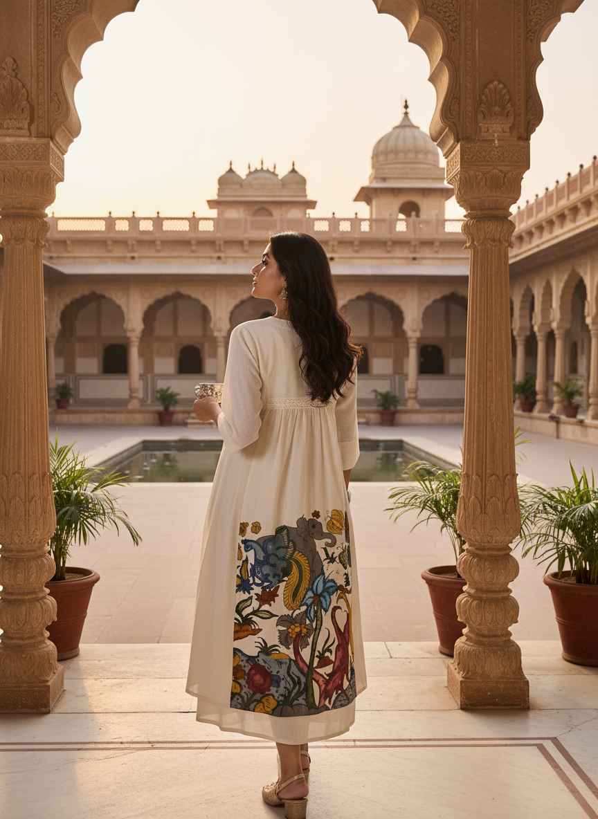 Off White Heritage Camel Kurti