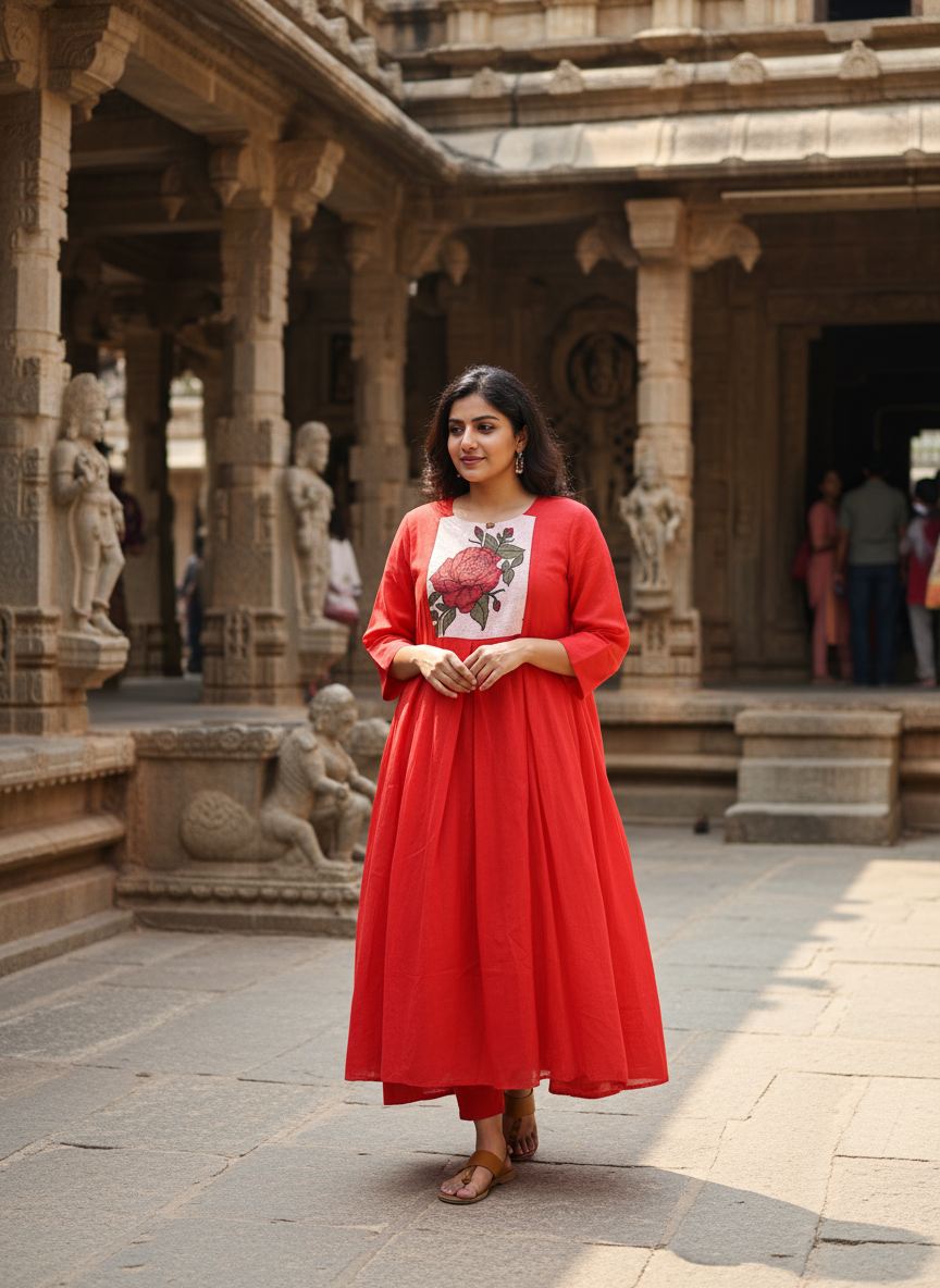 Floral A-Line Kurti With A Rose Motif