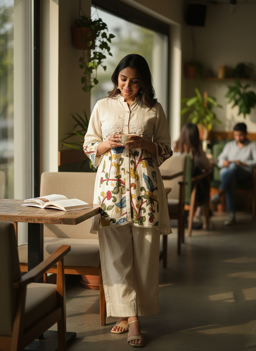 Hand-Painted Short Kurti with Pants