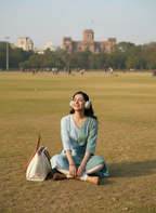 Two-Tone V-Neck Kurti With Pants