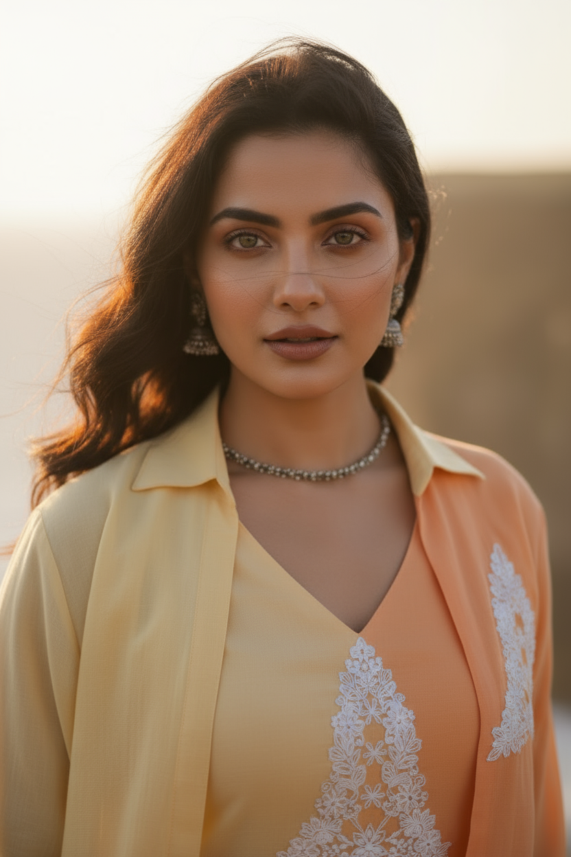 Layered Cotton Kurti with Delicate Lace Accents