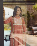 Blush Pink Cotton Dress with Floral Embroidered Yoke, Printed Panels and Fringe Details