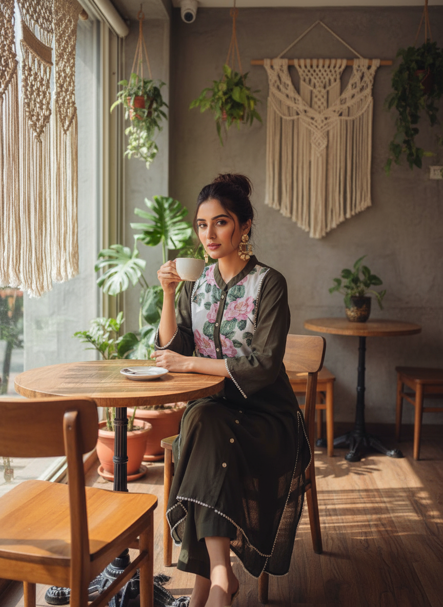 Floral Embroidered Cotton Kurti