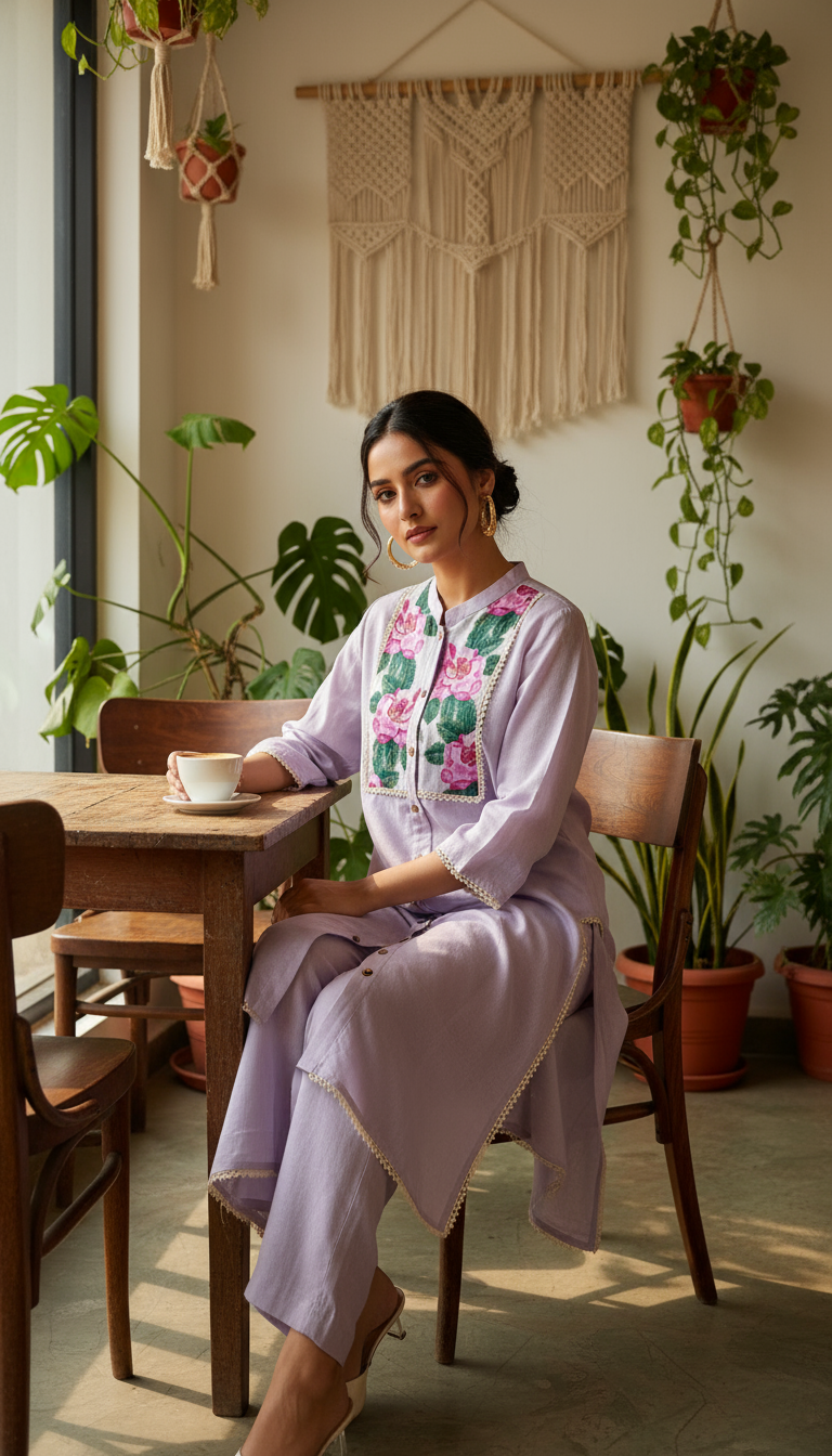 Floral Embroidered Cotton Kurti